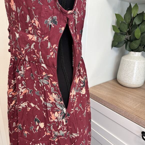 ROXY Maroon Floral Midi Milkmaid Dress Women’s Size Small S Y2K 90’s Open Back - Picture 5 of 13